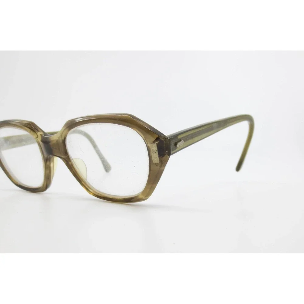 American Optical Flex-Fit Vintage Eyeglasses Olive Green Geometric Frame 5 1/2 S